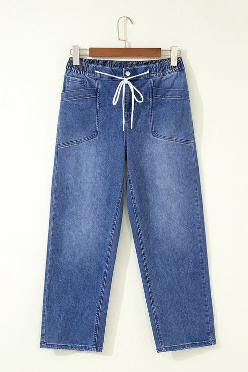 Sporty Denim Ankle Length Jeans Pocket Detail Jeans