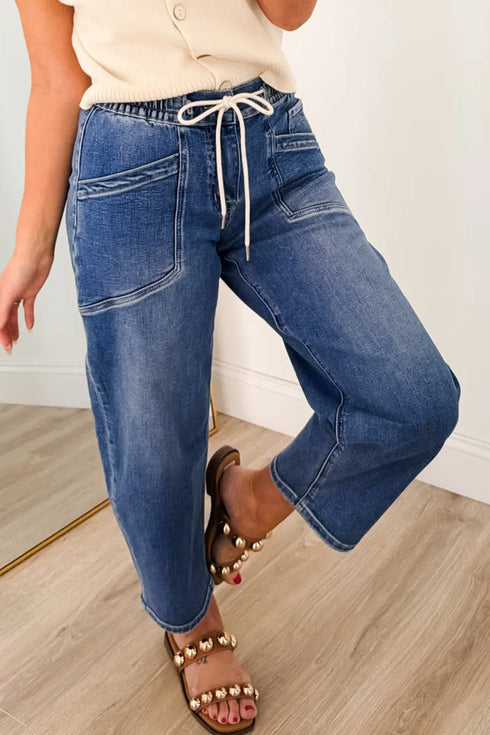 Sporty Denim Ankle Length Jeans Pocket Detail Jeans