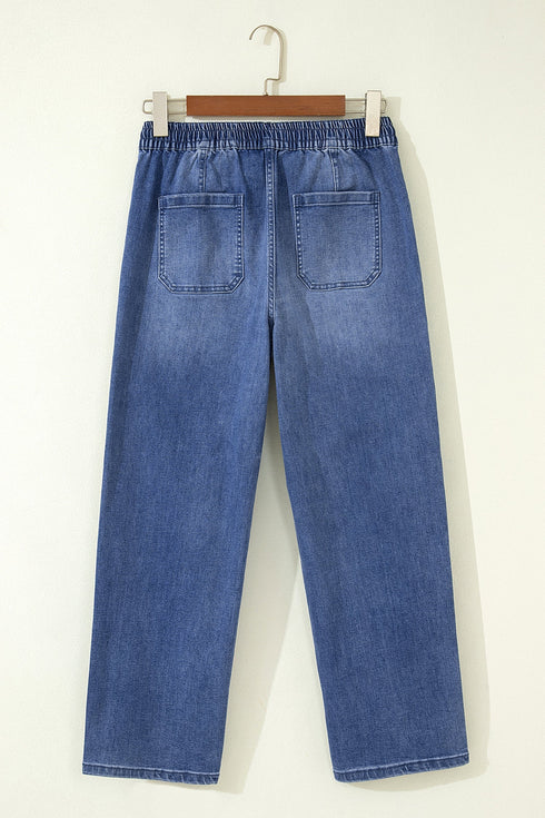 Sporty Denim Ankle Length Jeans Pocket Detail Jeans