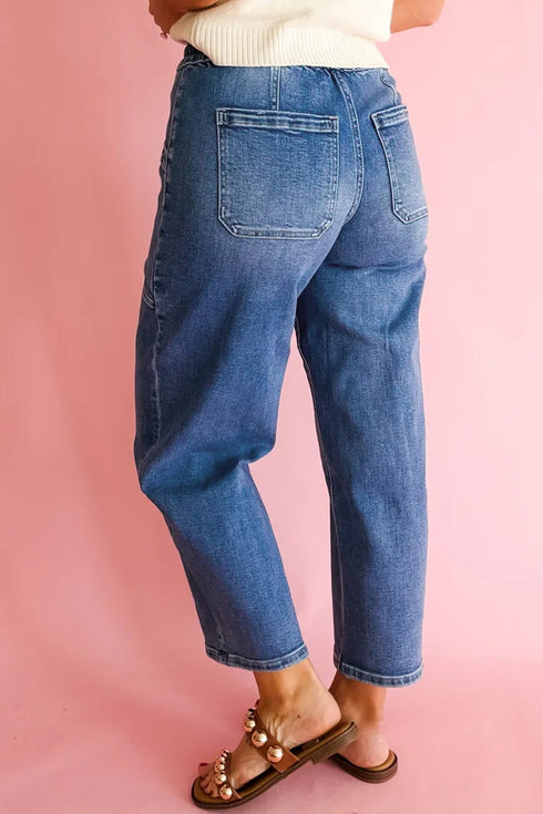 Sporty Denim Ankle Length Jeans Pocket Detail Jeans