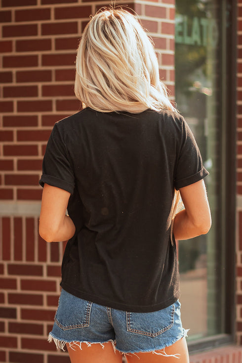 Sporty Embellished Baseball Bow Graphic Cuffed Tee