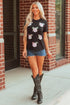 Sporty Embellished Baseball Bow Graphic Cuffed Tee