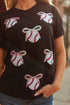 Sporty Embellished Baseball Bow Graphic Cuffed Tee
