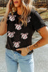 Sporty Embellished Baseball Bow Graphic Cuffed Tee