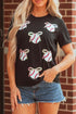 Sporty Embellished Baseball Bow Graphic Cuffed Tee