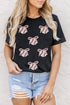 Sporty Embellished Baseball Bow Graphic Cuffed Tee