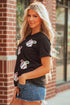 Sporty Embellished Baseball Bow Graphic Cuffed Tee