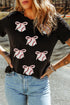 Sporty Embellished Baseball Bow Graphic Cuffed Tee
