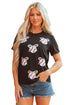 Sporty Embellished Baseball Bow Graphic Cuffed Tee