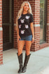 Sporty Embellished Baseball Bow Graphic Cuffed Tee