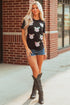 Sporty Embellished Baseball Bow Graphic Cuffed Tee