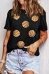 Sporty Embellished Basketball Graphic Short Sleeve Crew Neck Tee