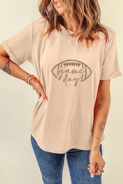 Sporty Embroidered Letter Graphic Short Sleeve Knit T Shirt