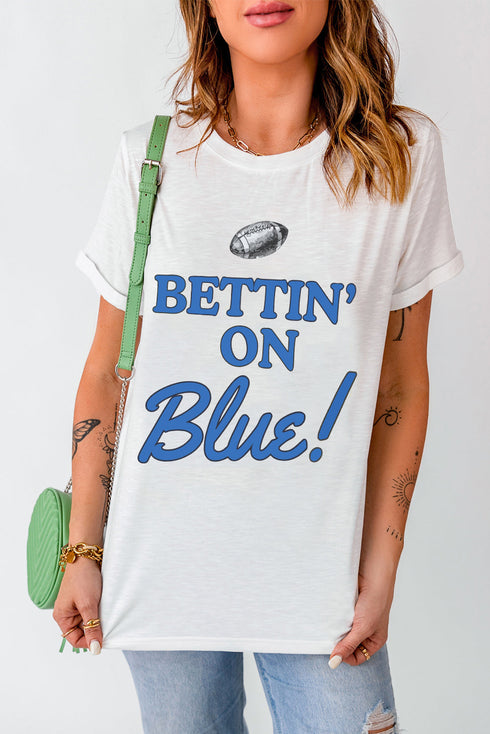 Sporty Football Graphic Print Crewneck Short Sleeve T Shirt