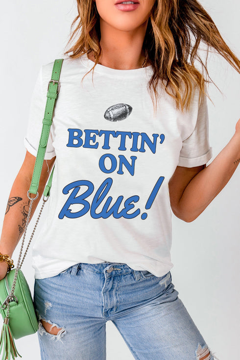 Sporty Football Graphic Print Crewneck Short Sleeve T Shirt