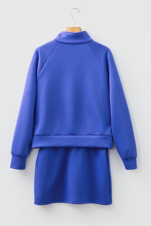 Sporty Half Zip Pullover Mini Skort Two Piece Dress