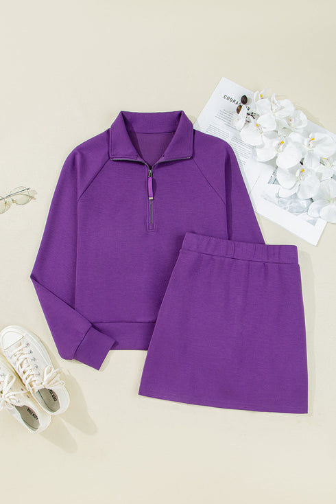 Sporty Half Zip Pullover Mini Skort Two Piece Dress
