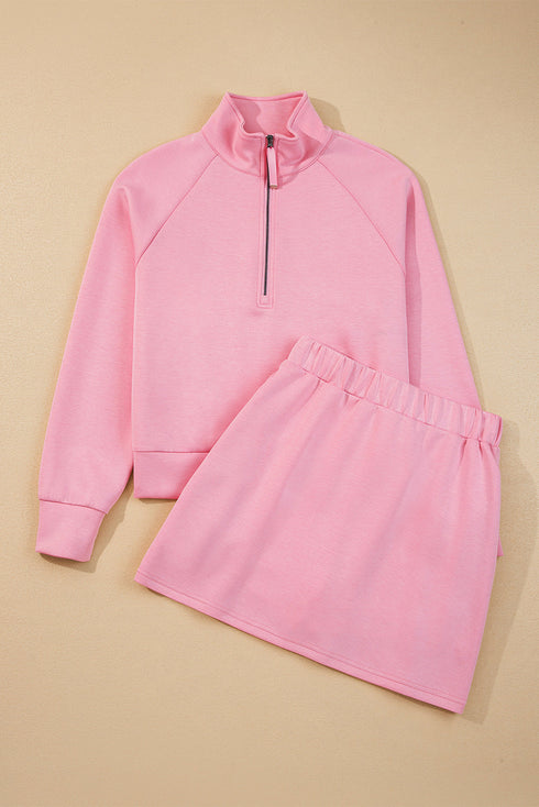 Sporty Half Zip Pullover Mini Skort Two Piece Dress