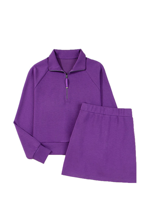 Sporty Half Zip Pullover Mini Skort Two Piece Dress