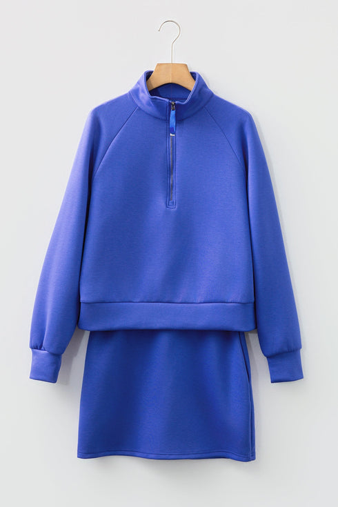Sporty Half Zip Pullover Mini Skort Two Piece Dress