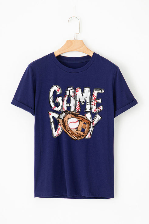 Sporty Letter Graphic Print Short Sleeve Crew Neck Tee