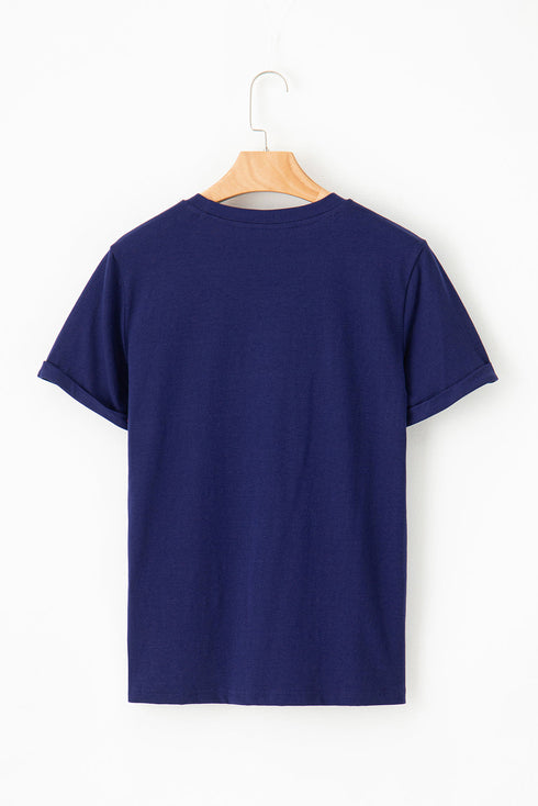Sporty Letter Graphic Print Short Sleeve Crew Neck Tee