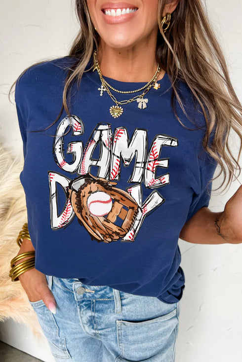 Sporty Letter Graphic Print Short Sleeve Crew Neck Tee