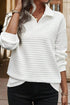 Sporty Quilted Texture Collared Long Sleeve Pullover Top