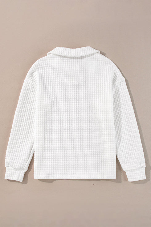 Sporty Quilted Texture Collared Long Sleeve Pullover Top