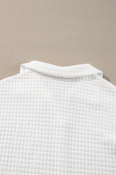 Sporty Quilted Texture Collared Long Sleeve Pullover Top