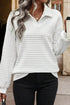 Sporty Quilted Texture Collared Long Sleeve Pullover Top