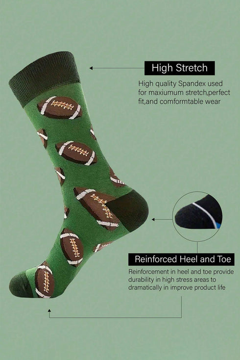 Sporty Rugby Pattern Cotton Blend Crew Socks