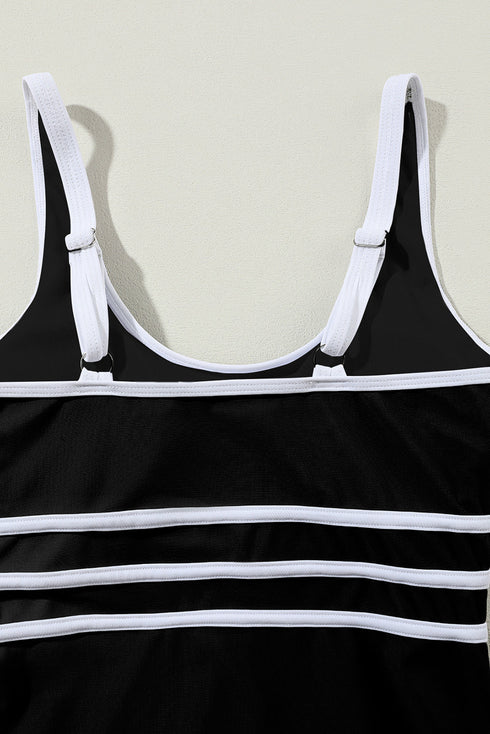Sporty Scoop Neck Striped Waist One Piece Swimsuit
