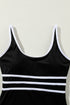 Sporty Scoop Neck Striped Waist One Piece Swimsuit
