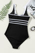 Sporty Scoop Neck Striped Waist One Piece Swimsuit