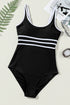 Sporty Scoop Neck Striped Waist One Piece Swimsuit