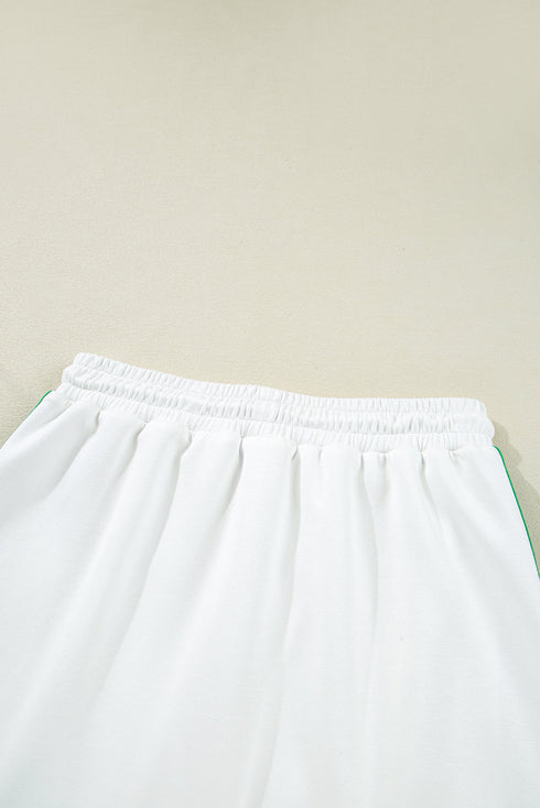 Sporty Trim Collared Cap Sleeve Top Straight Mini Skirt Set