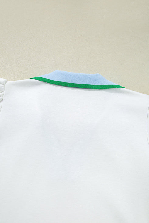 Sporty Trim Collared Cap Sleeve Top Straight Mini Skirt Set