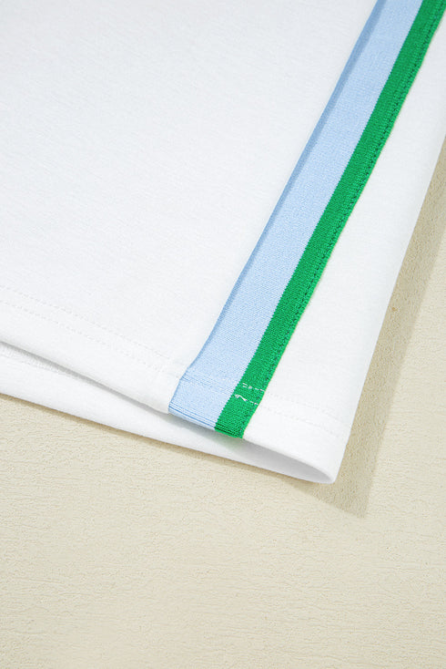 Sporty Trim Collared Cap Sleeve Top Straight Mini Skirt Set