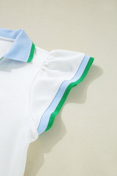 Sporty Trim Collared Cap Sleeve Top Straight Mini Skirt Set