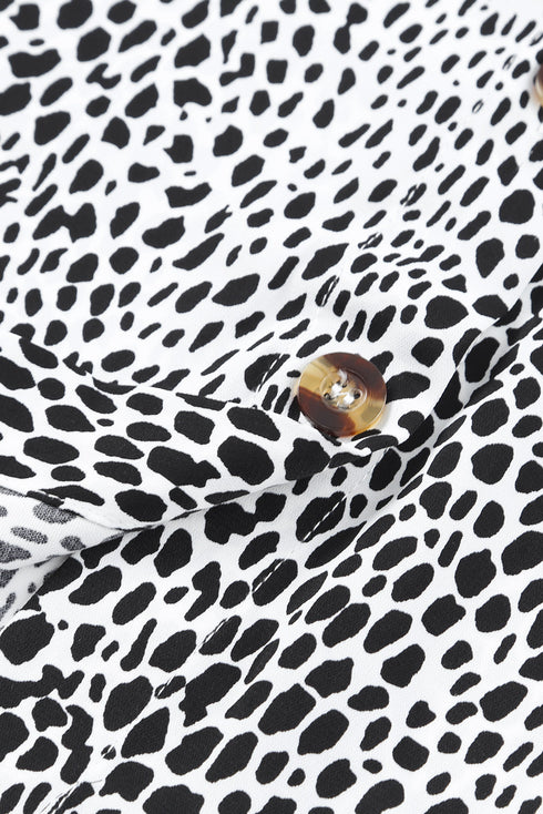 Spotted Print Button Down Long Sleeve Shirt Dress