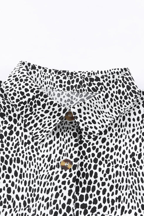 Spotted Print Button Down Long Sleeve Shirt Dress