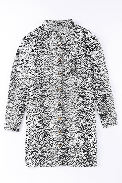 Spotted Print Button Down Long Sleeve Shirt Dress