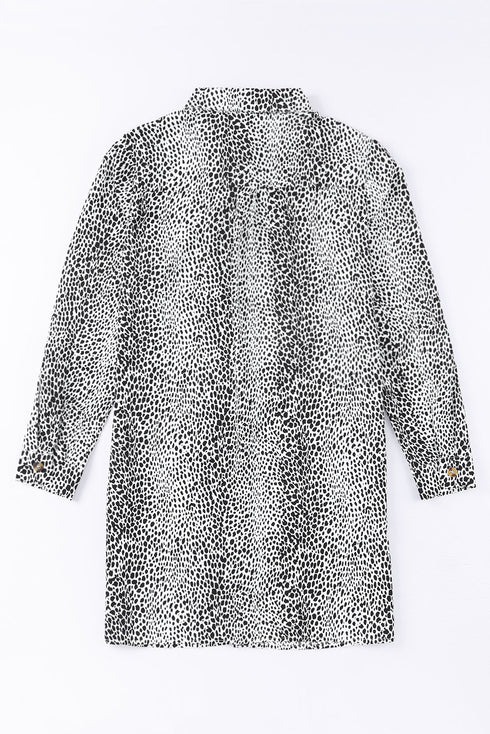 Spotted Print Button Down Long Sleeve Shirt Dress