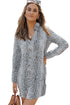 Spotted Print Button Down Long Sleeve Shirt Dress