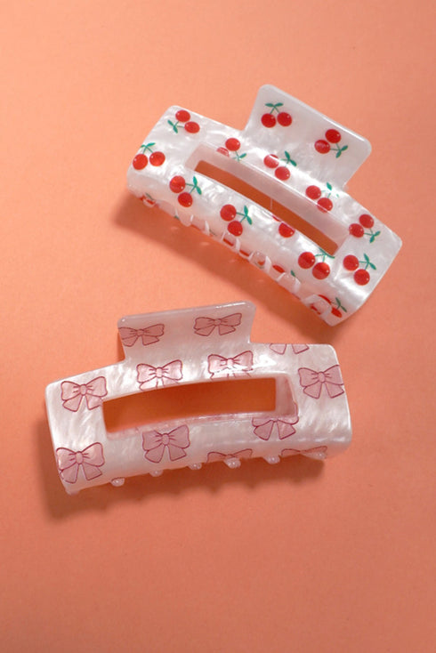 Square Bow Knot Print Acrylic Hair Claw