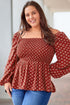 Square Neck All Over Print Smocked Plus Size Top