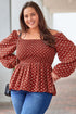 Square Neck All Over Print Smocked Plus Size Top