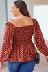 Square Neck All Over Print Smocked Plus Size Top