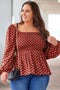 Square Neck All Over Print Smocked Plus Size Top